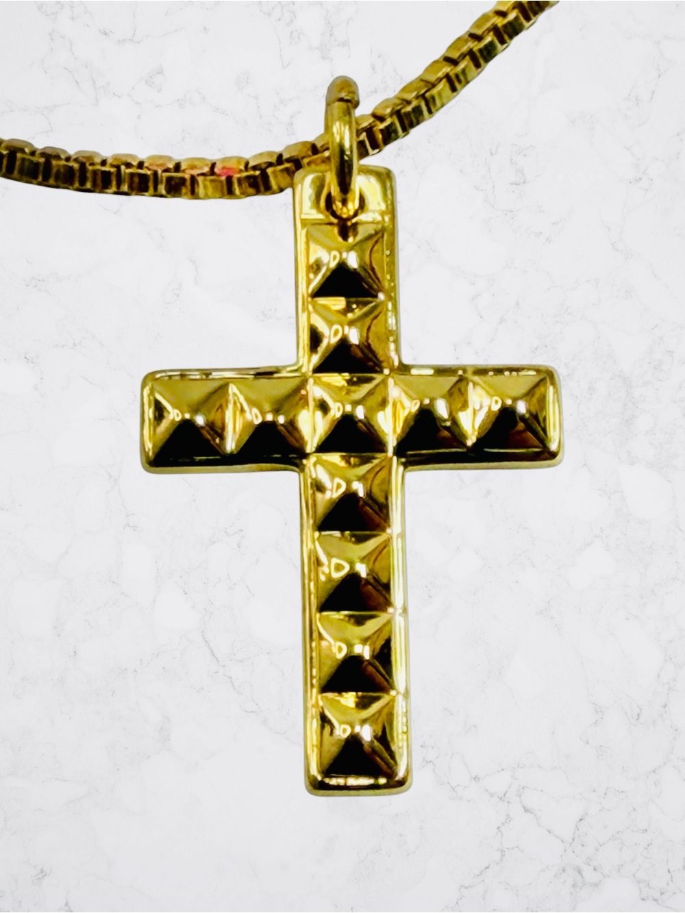 Baublebar Dual Cross Rhinestone Gold Tone Statement Necklace 28” Box Chain NWT - Picture 7 of 9